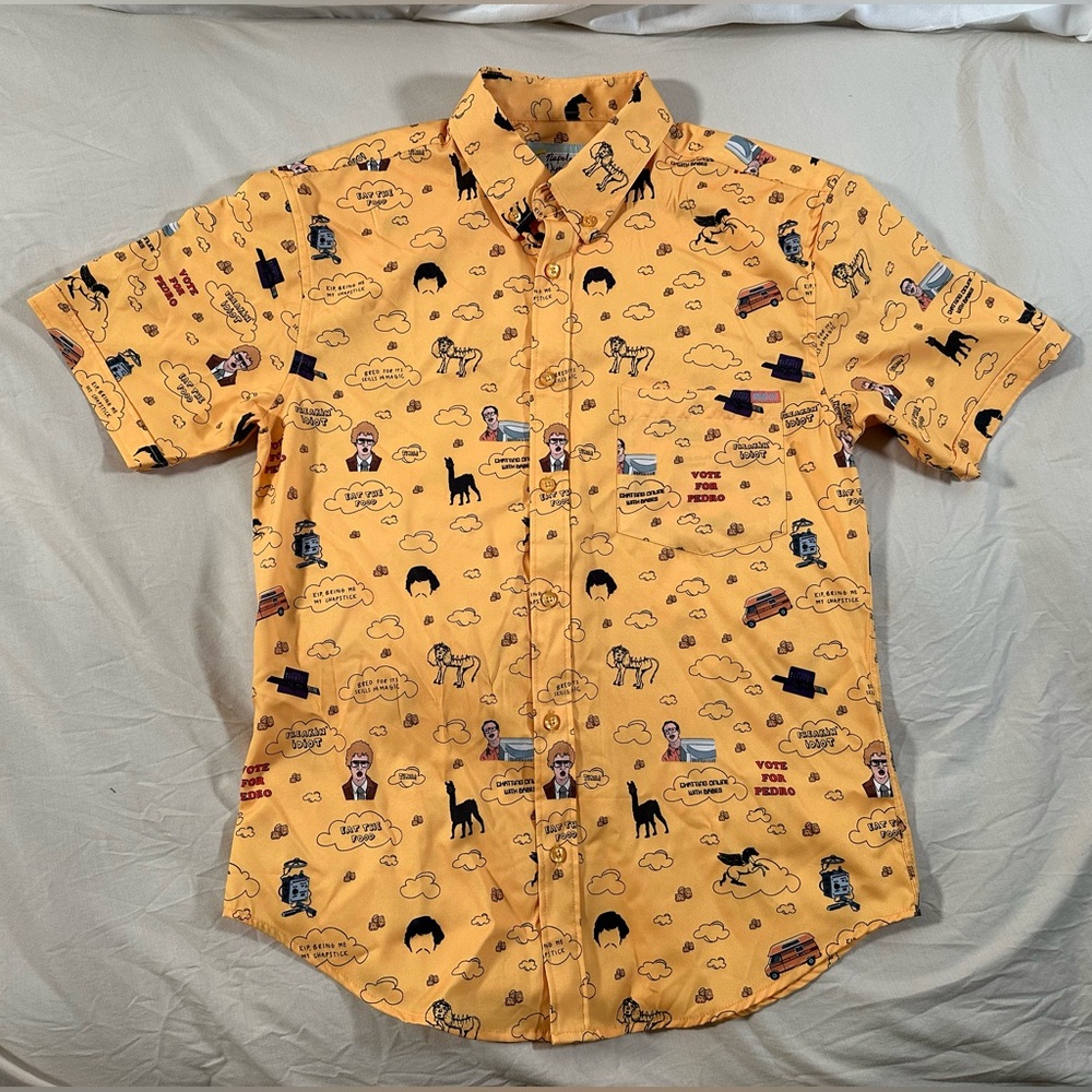 RSVLTS Napoleon Dynamite "Ligers, Llamas, & Tots" Button-Up Shirt Gold Small